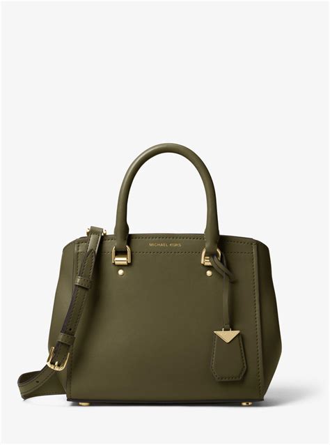 michael kors benning medium leather and green logo satchel|Benning Medium Leather Satchel – Michael Kors Pre.